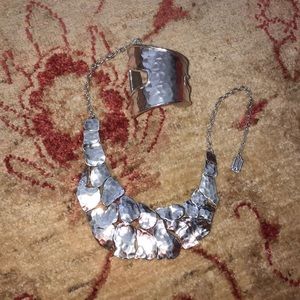 Silver cuff bracelet and necklace